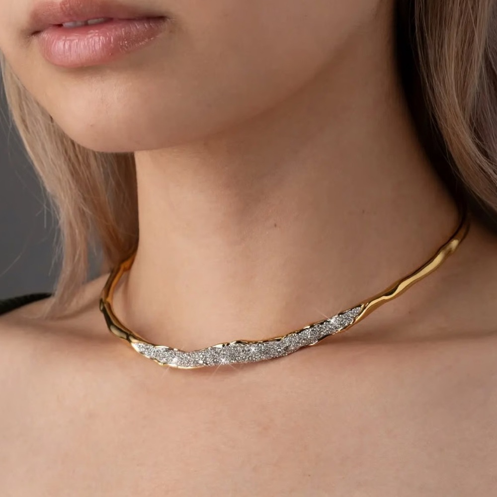 Skinny Collar Necklace Crystal Pavé Gold Solanales Alexis Bittar STYLE AP17